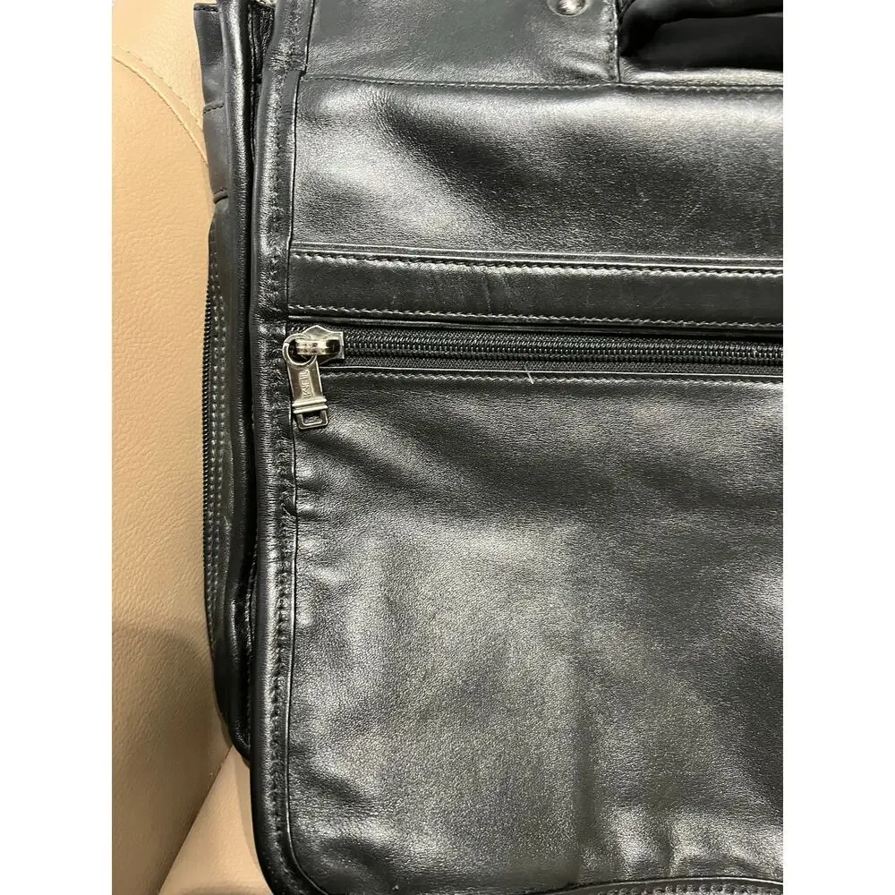 TUMI Alpha Briefcase Bag Nappa Leather Flap Expandable Black Messenger Laptop
